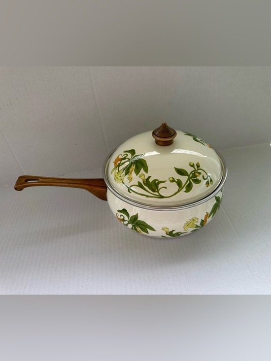 Other - Floral Enamel Saucepan with Brass Handle